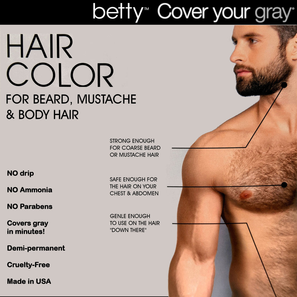 Betty Cover Your Gray Mens Hair Color for Beard, Mustache & Body Hair - Brown