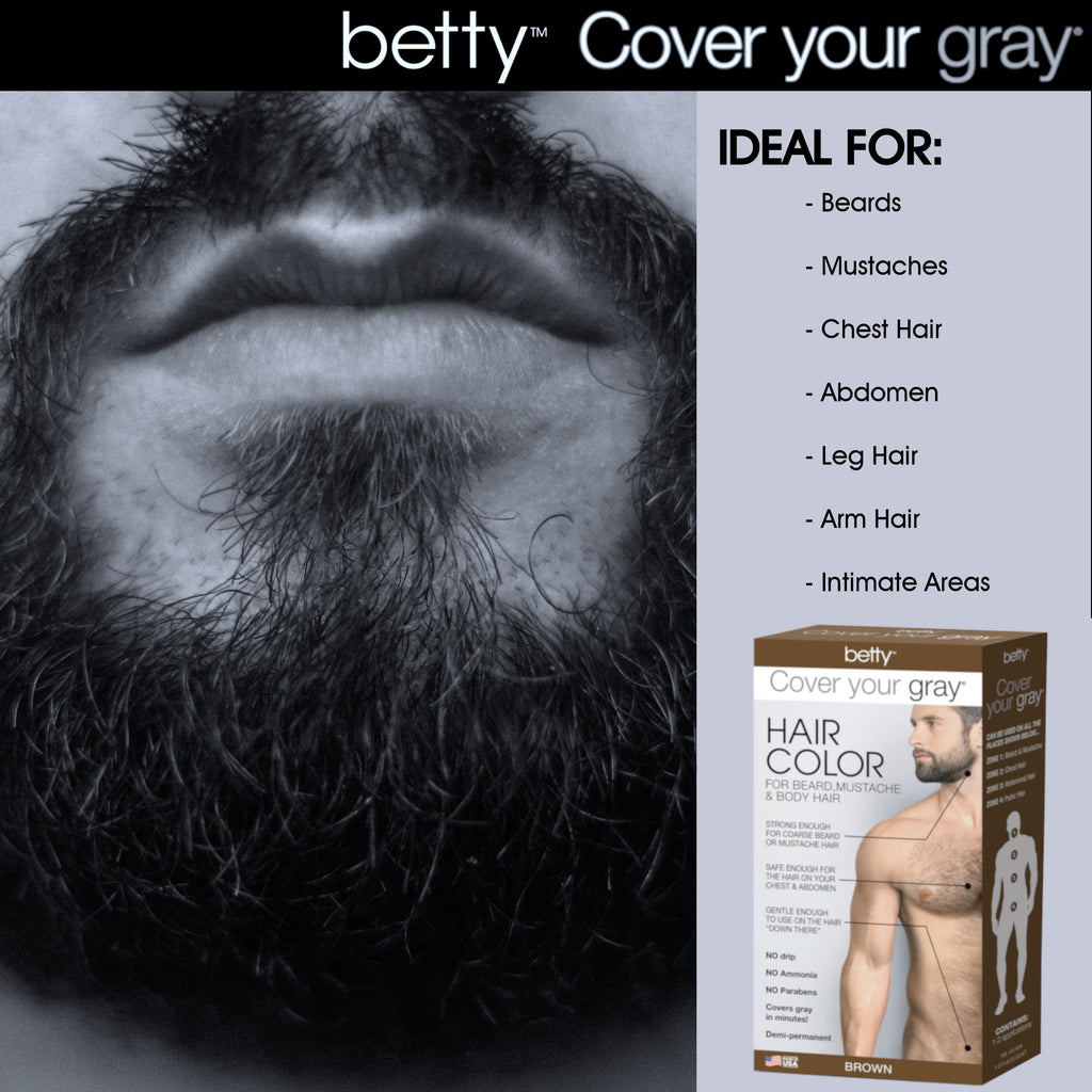 Betty Cover Your Gray Mens Hair Color for Beard, Mustache & Body Hair - Brown