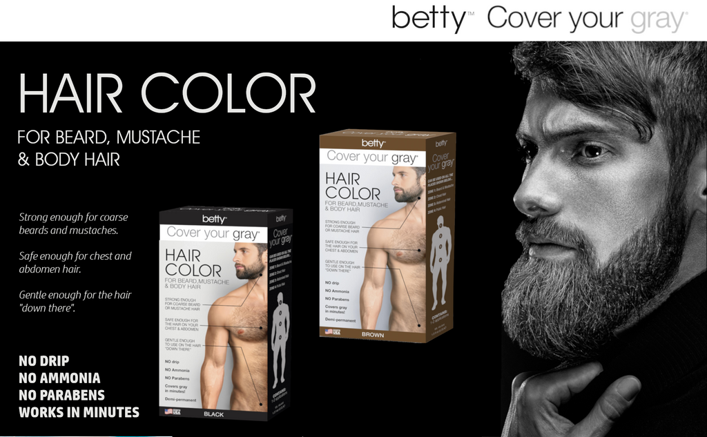 Betty Cover Your Gray Mens Hair Color for Beard, Mustache & Body Hair - Brown