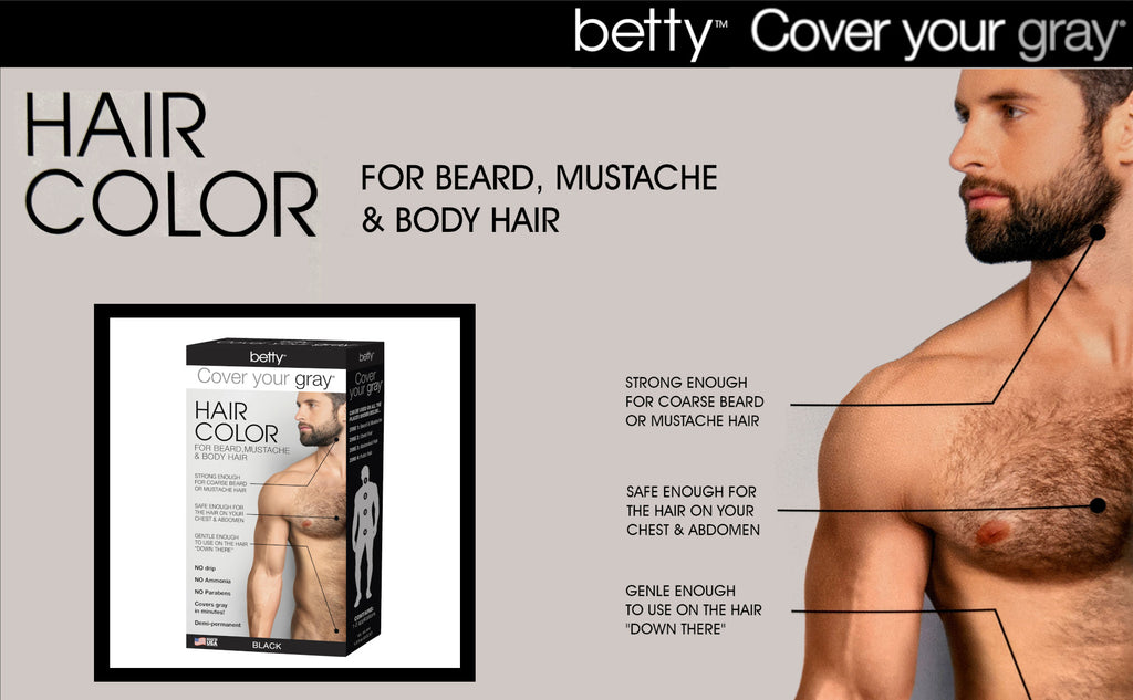 Betty Cover Your Gray Mens Hair Color for Beard, Mustache & Body Hair - Black