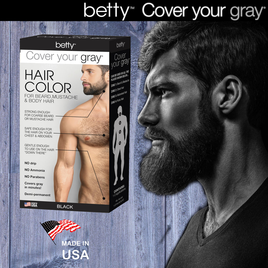 Betty Cover Your Gray Mens Hair Color for Beard, Mustache & Body Hair - Black