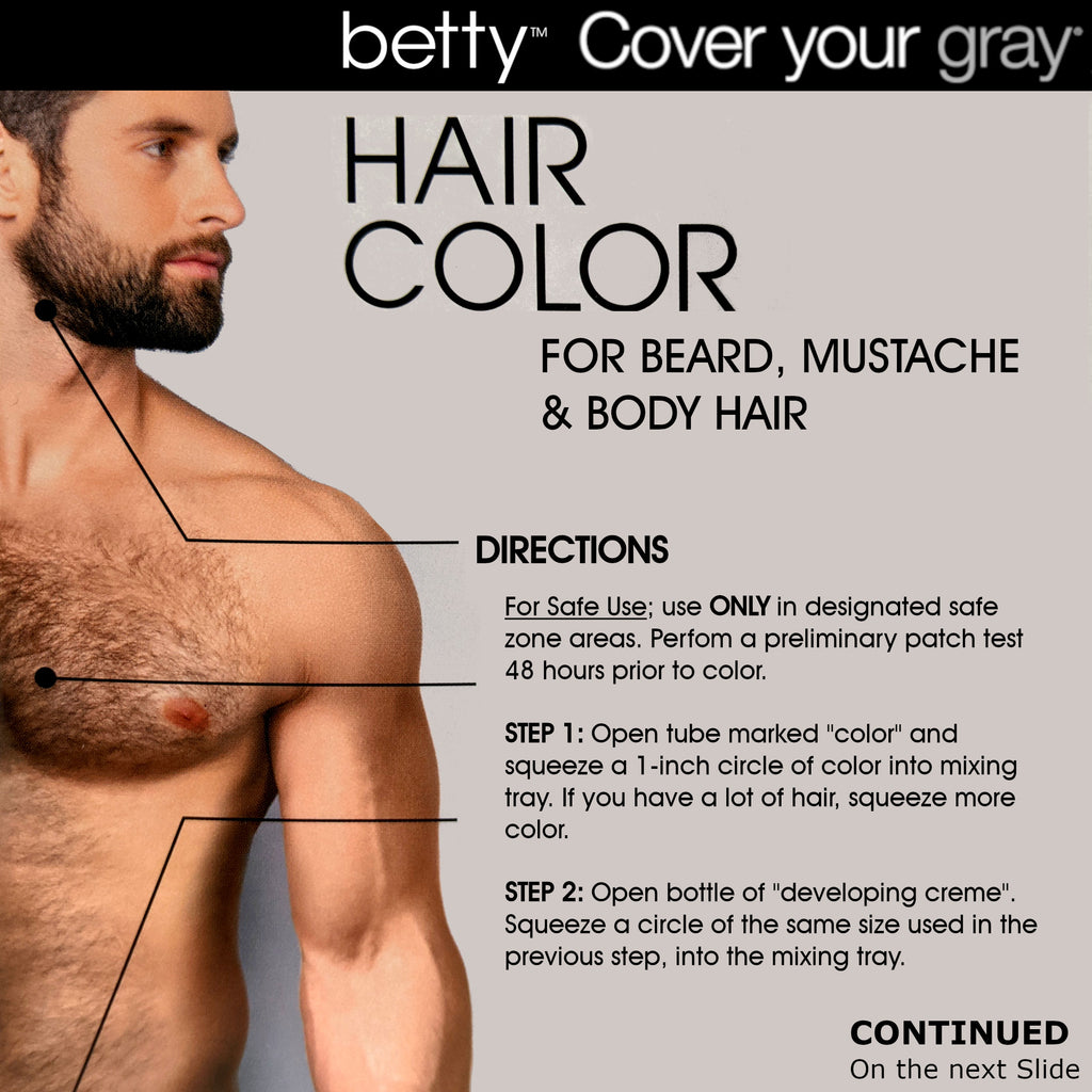 Betty Cover Your Gray Mens Hair Color for Beard, Mustache & Body Hair - Black