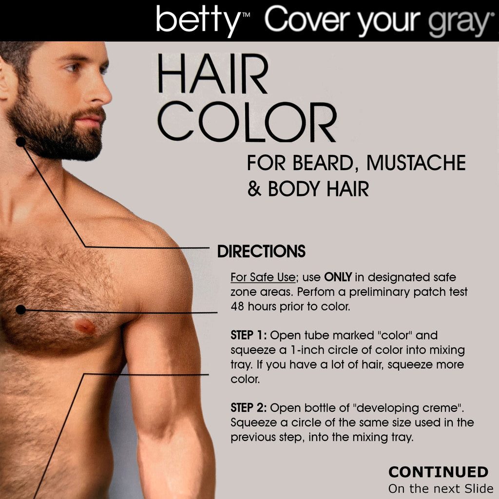 Betty Cover Your Gray Mens Hair Color for Beard, Mustache & Body Hair - Brown