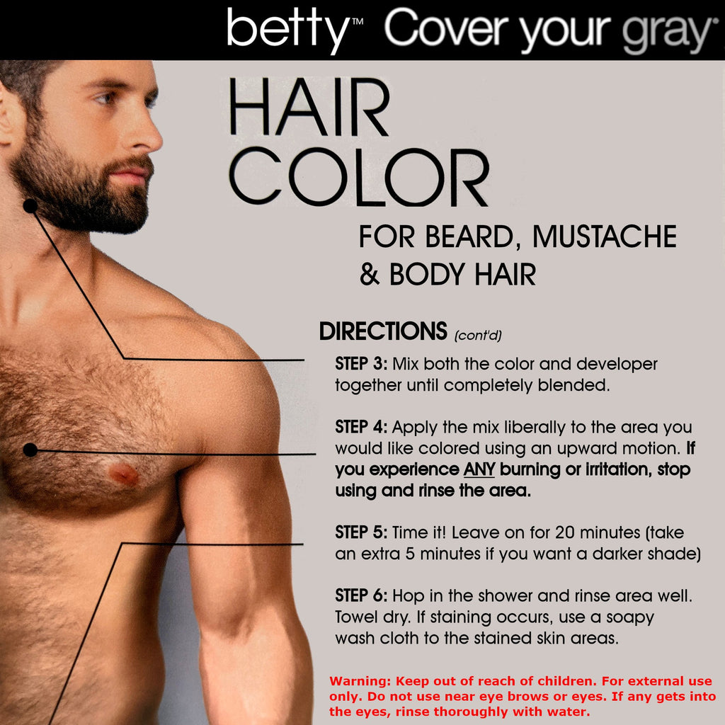 Betty Cover Your Gray Mens Hair Color for Beard, Mustache & Body Hair - Brown