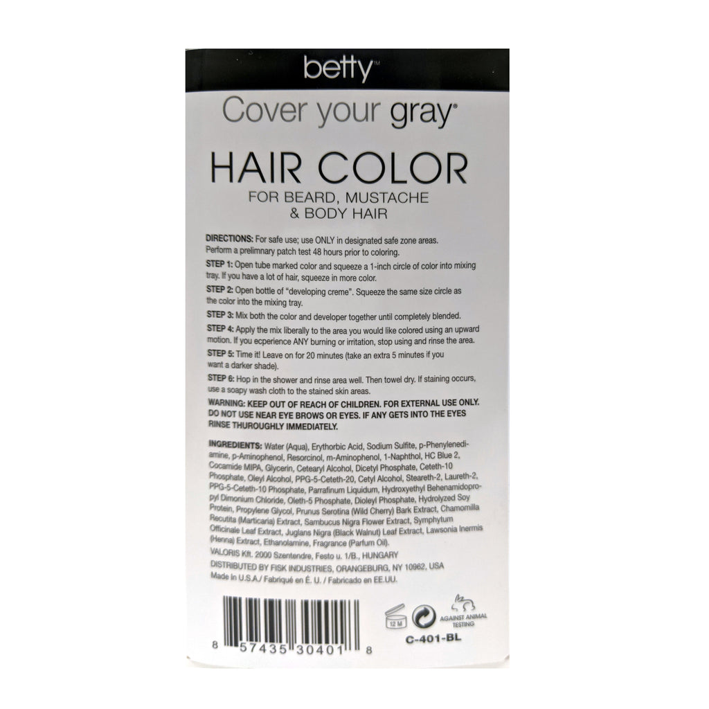 Betty Cover Your Gray Mens Hair Color for Beard, Mustache & Body Hair - Black